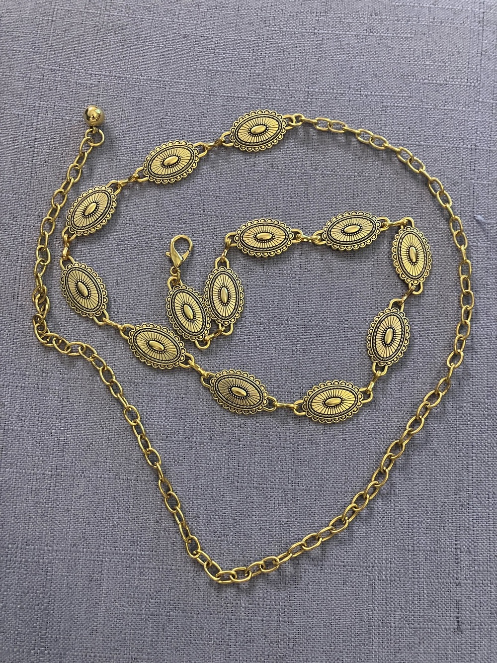 Gold-Tone Oval Medallion Chain Belt - Women's Accessories